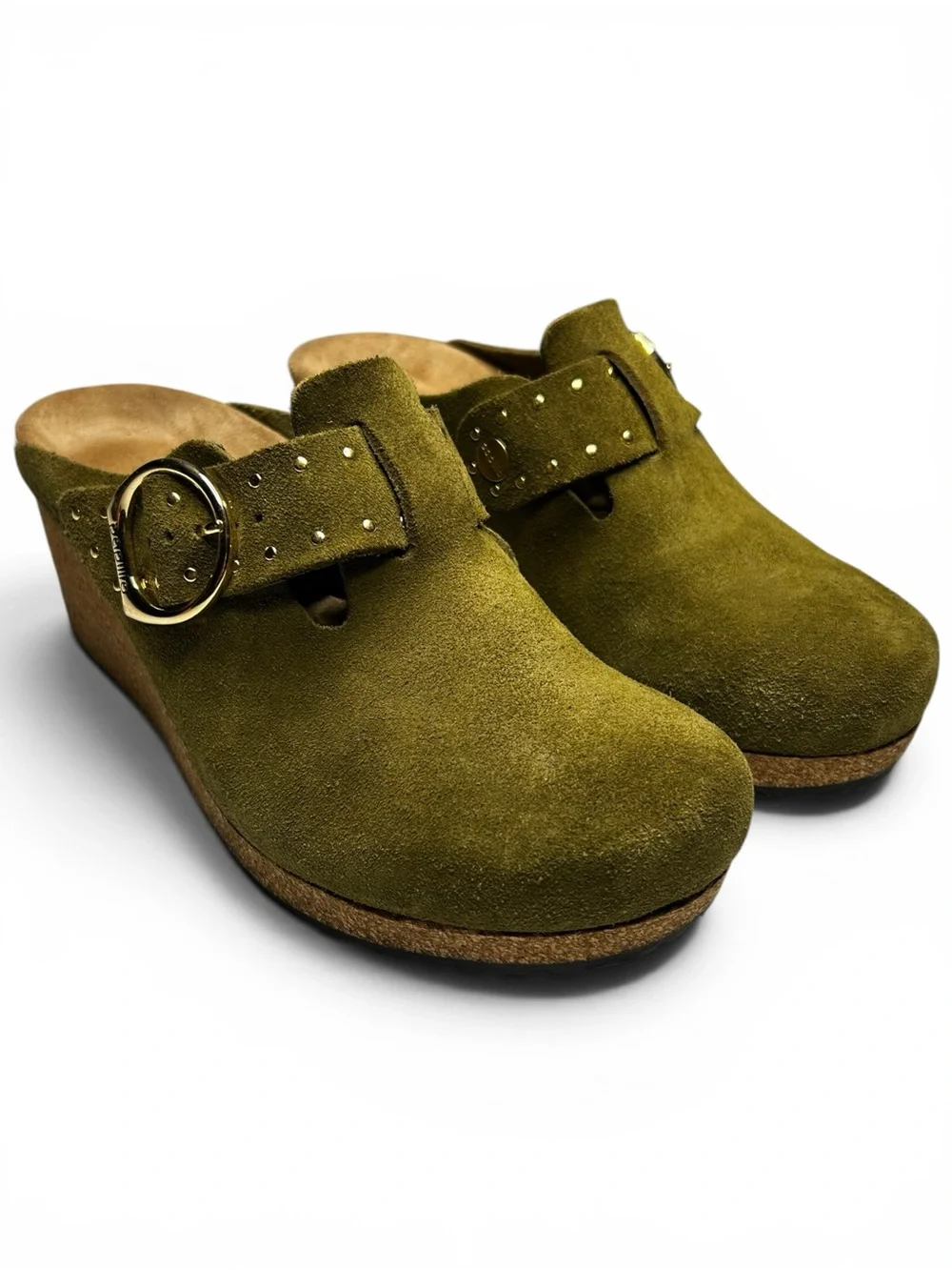 Birkenstock Papillio Fanny Wedge Clogs Thyme Suede EU 37 US 6-6.5 Narrow / Med - Picture 1 of 14